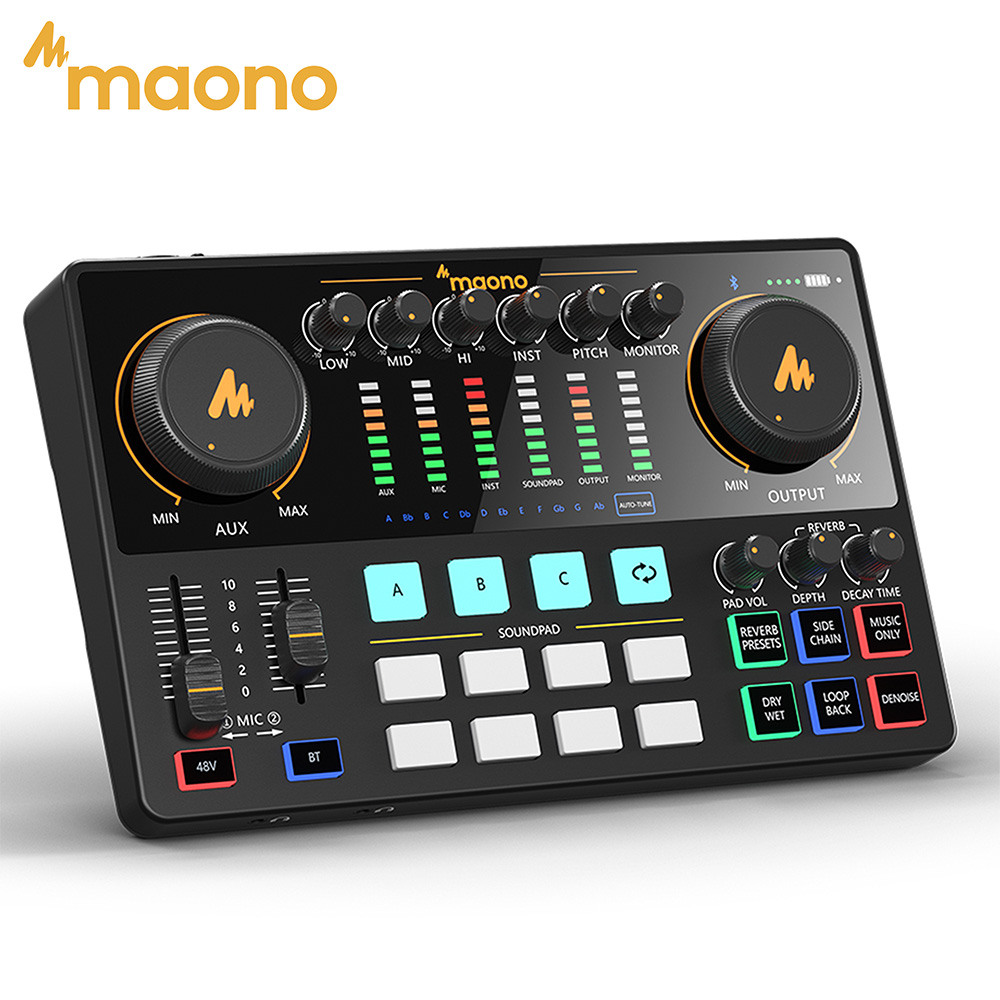 Studio Audio Interface With 48V Phantom - MAONO AME2 Ses Arabirimi Mikseri Podcast