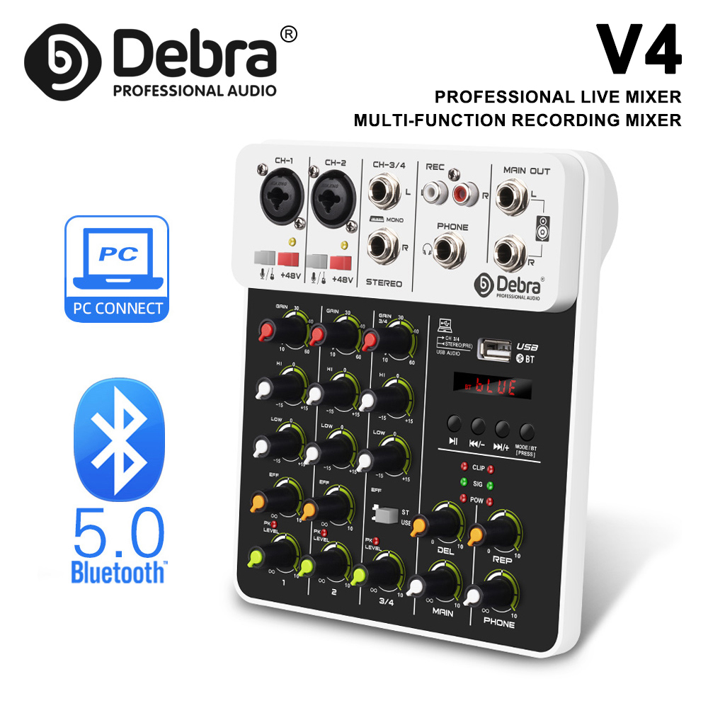 Audio Mixer 4 Channel Usb Bluetooth Pc - IKGE Yeni V4 Ses Mikseri 4
